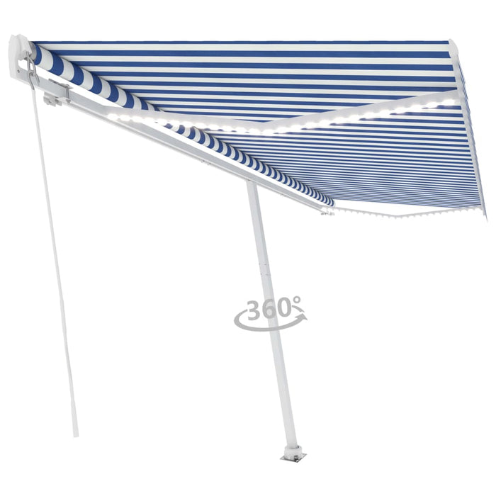 Manual Retractable Awning with LED 500x350 cm Blue and White