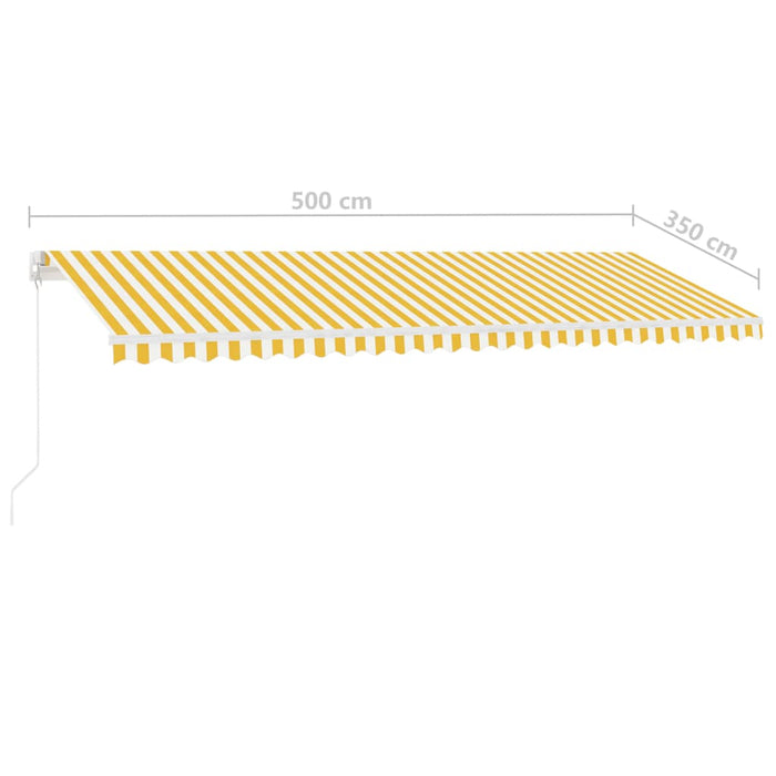 Ръчно прибиращ се сенник с LED 500x350 см жълто и бяло