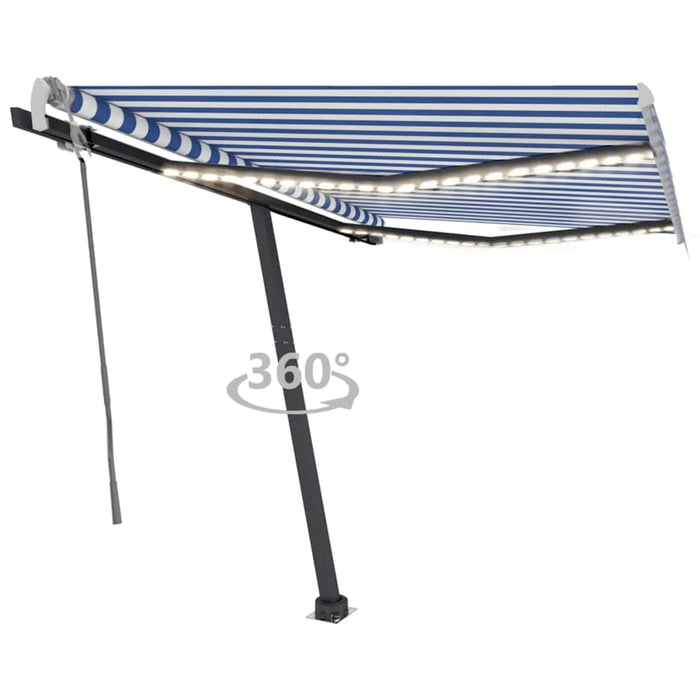 Manual Retractable Awning with LED 300x250 cm Blue and White