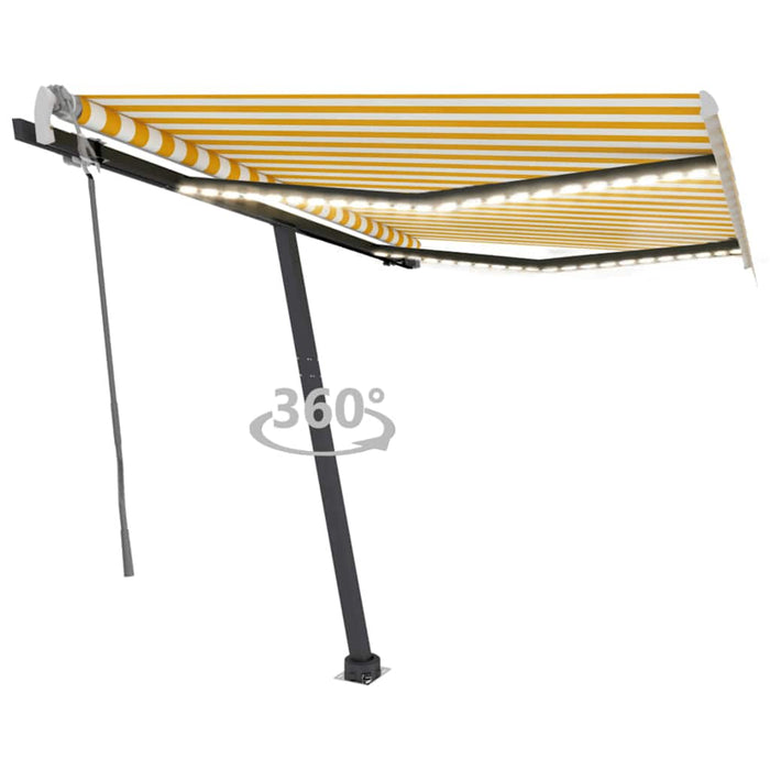 Manual Retractable Awning with LED 300x250 cm Yellow and White