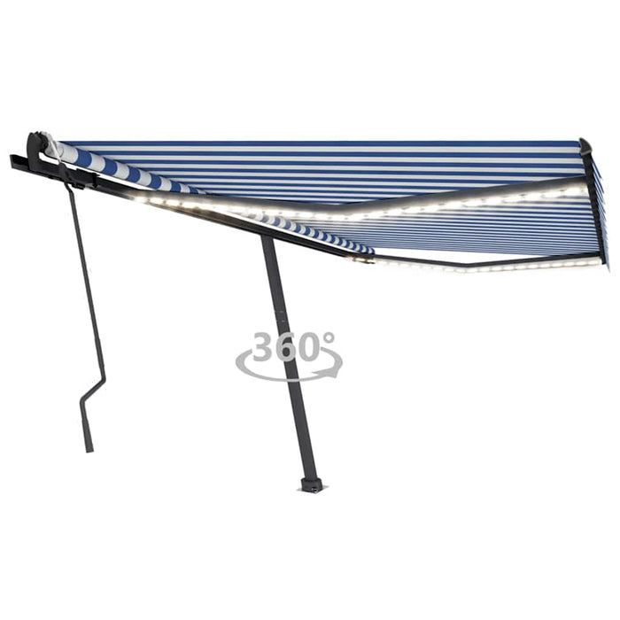 Manual Retractable Awning with LED 400x300 cm Blue and White