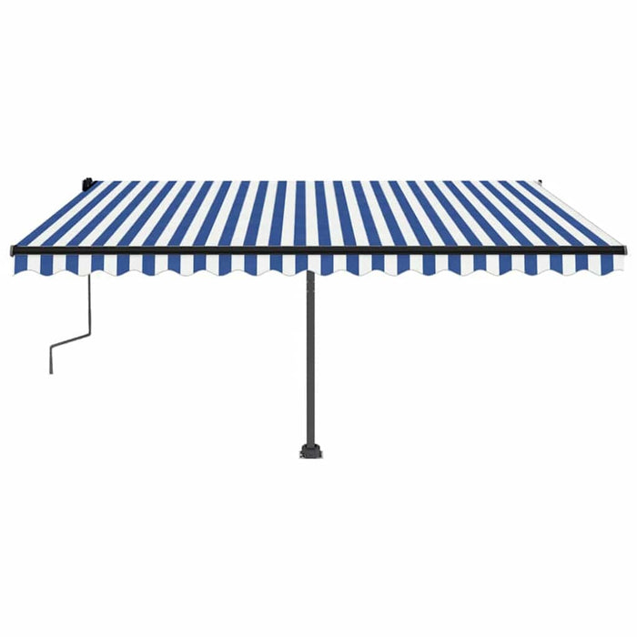 Manual Retractable Awning with LED 450x300 cm Blue and White