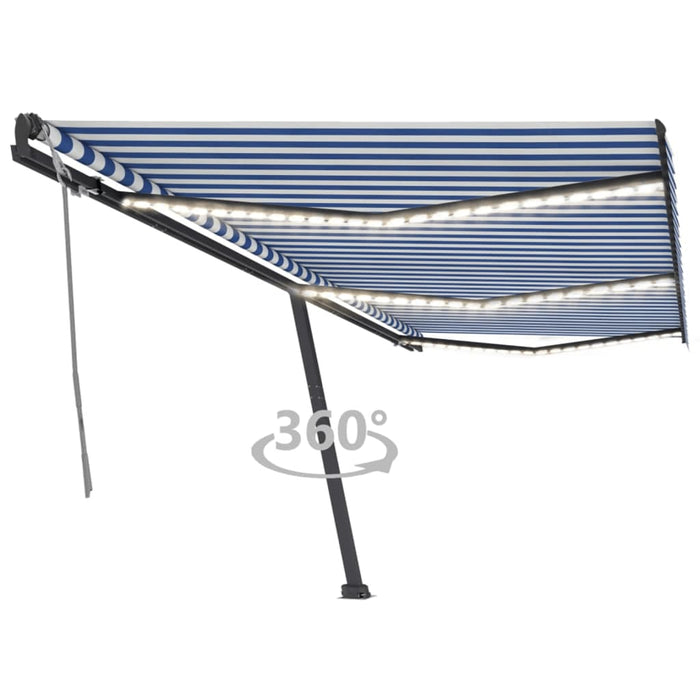 Manual Retractable Awning with LED 600x300 cm Blue and White