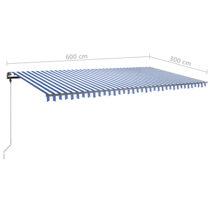 Manual Retractable Awning with LED 600x300 cm Blue and White