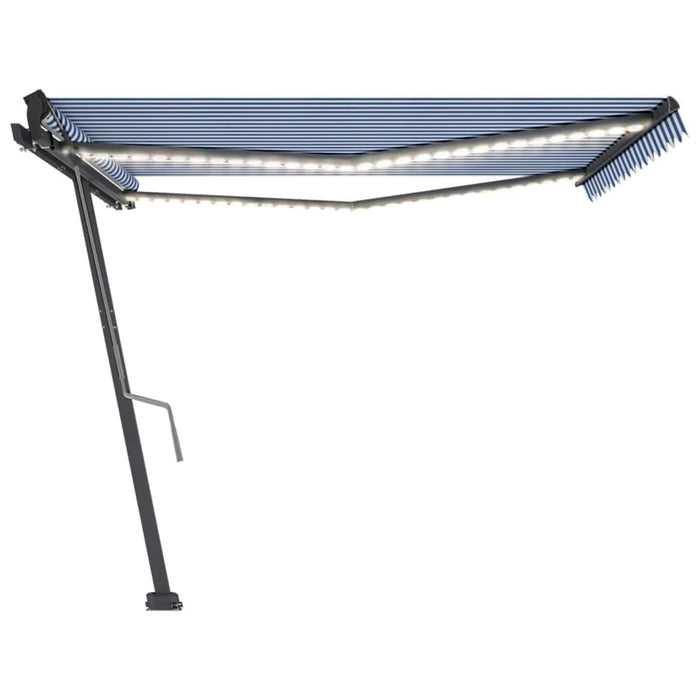 Manual Retractable Awning with LED 400x350 cm Blue and White