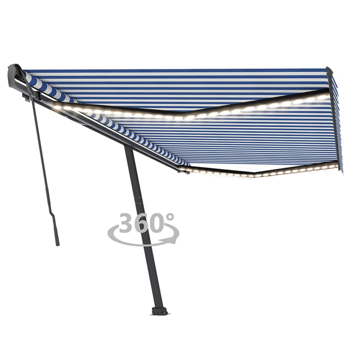 Manual Retractable Awning with LED 500x350 cm Blue and White