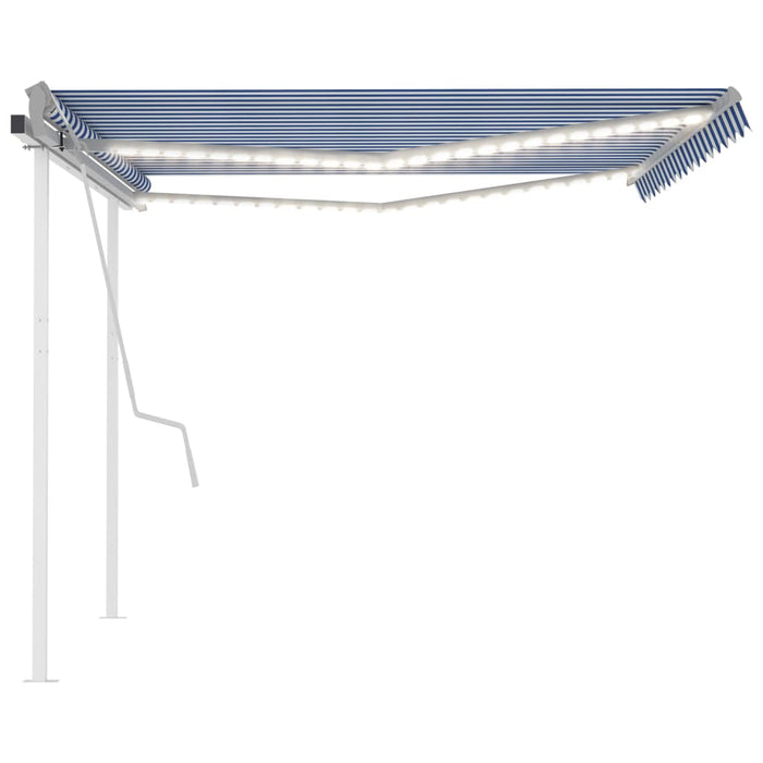 Manual Retractable Awning with LED 4x3 m Blue and White