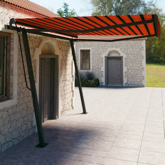 Manual Retractable Awning with Posts 4x3 m Orange and Brown