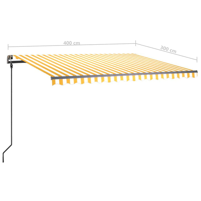 Ръчно прибиращ се сенник с LED 4x3 м Жълто и Бяло