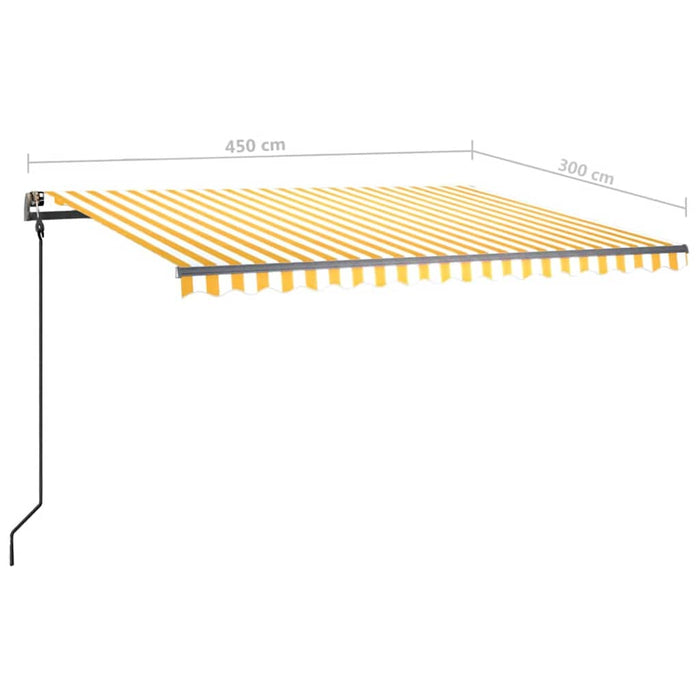 Ръчно прибиращ се сенник с LED 4,5x3 м Жълто и Бяло