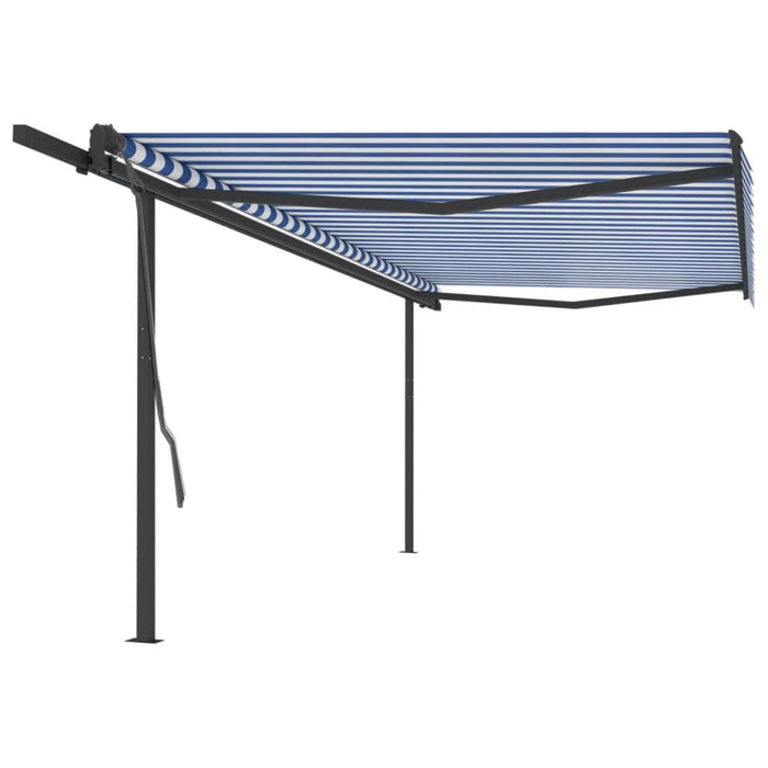 Manual Retractable Awning with Posts 5x3 m Blue and White