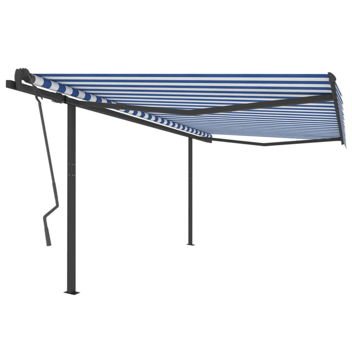 Manual Retractable Awning with Posts 4x3.5 m Blue and White