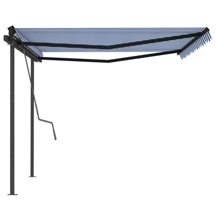 Manual Retractable Awning with Posts 4x3.5 m Blue and White