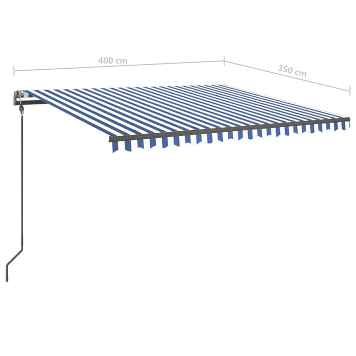 Ръчно прибиращ се сенник с LED 4x3,5 м синьо и бяло