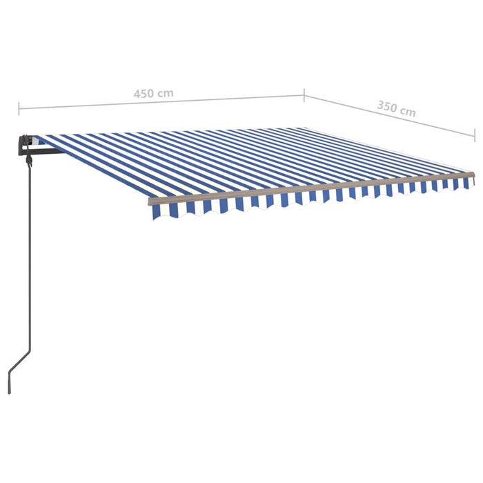 Copertina manuală retractabilă cu stâlpi 4,5x3,5 m Albastru și Alb