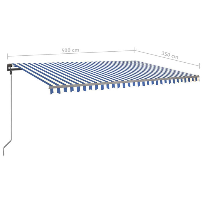 Copertina manuală retractabilă cu stâlpi 5x3,5 m Albastru și Alb