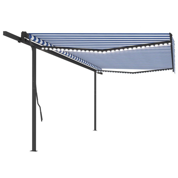 Manual Retractable Awning with LED 5x3.5 m Blue and White