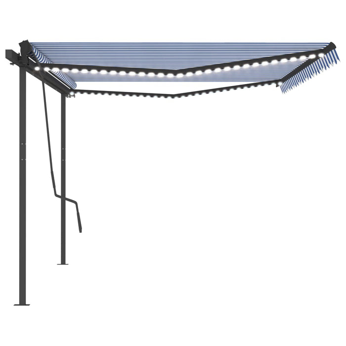 Manual Retractable Awning with LED 5x3.5 m Blue and White