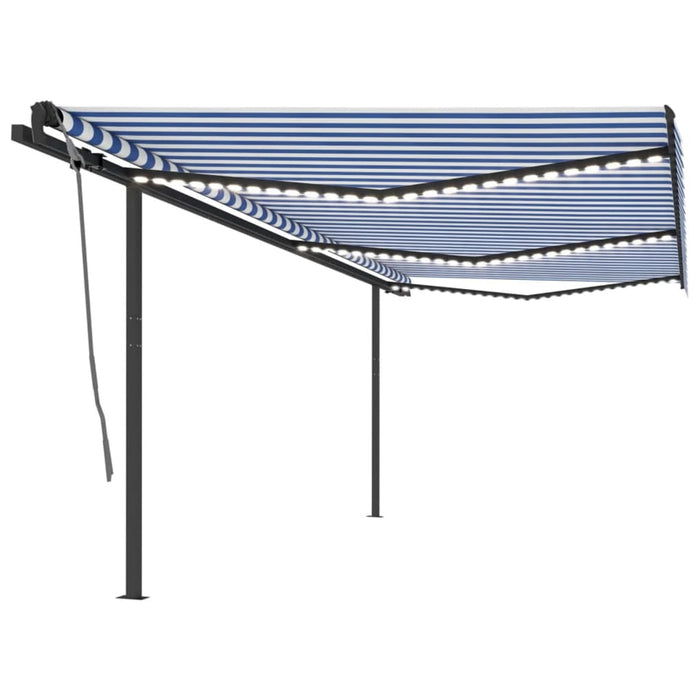 Manual Retractable Awning with LED 6x3.5 m Blue and White