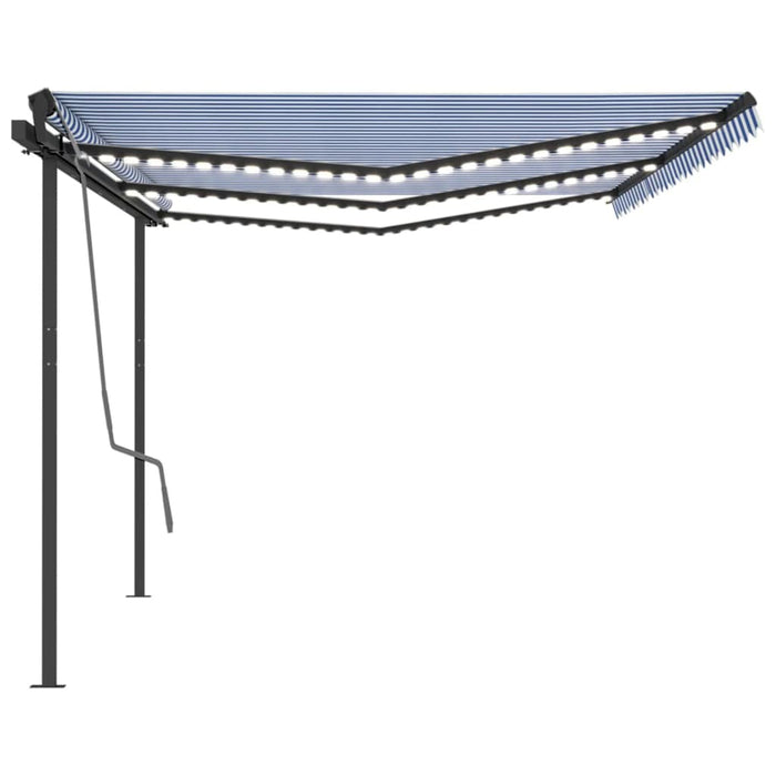 Manual Retractable Awning with LED 6x3.5 m Blue and White