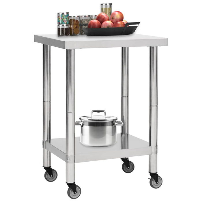 Kitchen Work Table with Wheels 60x45x85 cm Stainless Steel