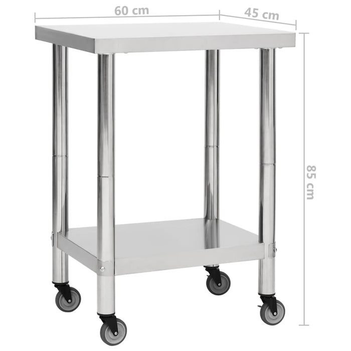 Kitchen Work Table with Wheels 60x45x85 cm Stainless Steel