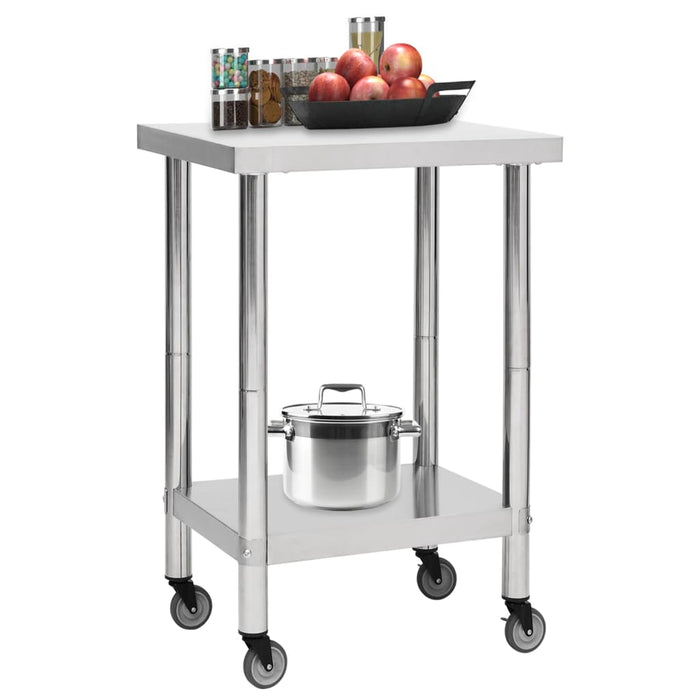 Kitchen Work Table with Wheels 60x60x85 cm Stainless Steel