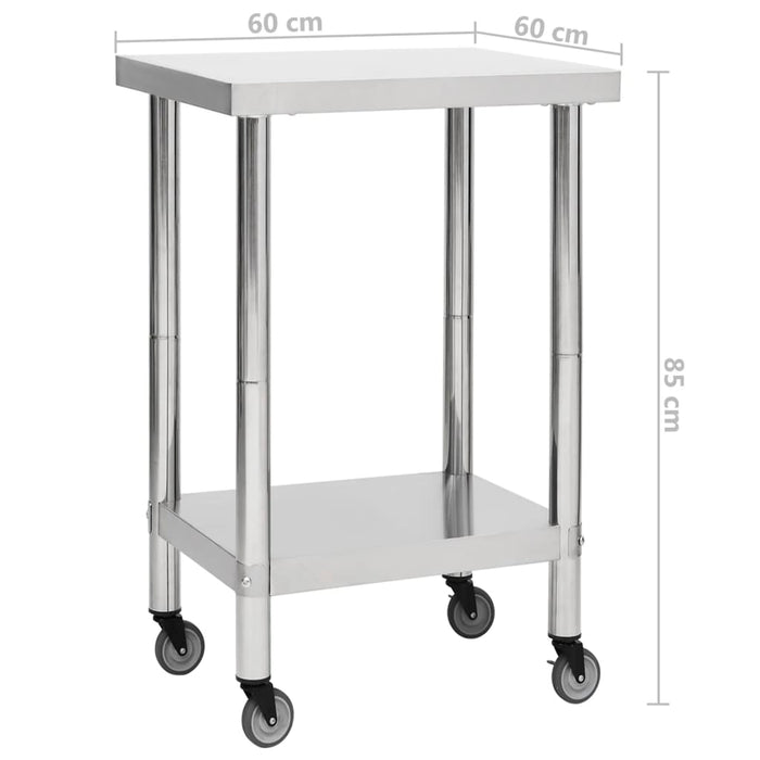 Kitchen Work Table with Wheels 60x60x85 cm Stainless Steel