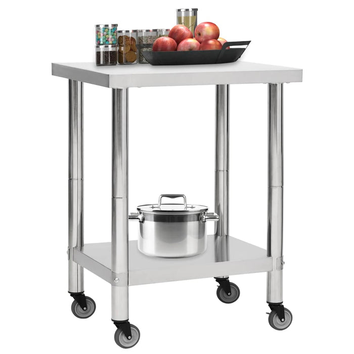 Kitchen Work Table with Wheels 80x30x85 cm Stainless Steel