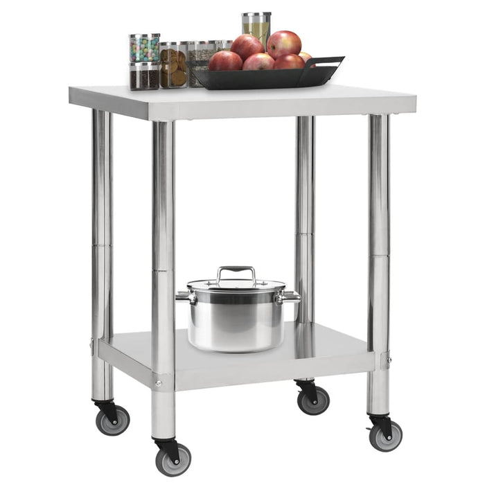 Kitchen Work Table with Wheels 80x45x85 cm Stainless Steel