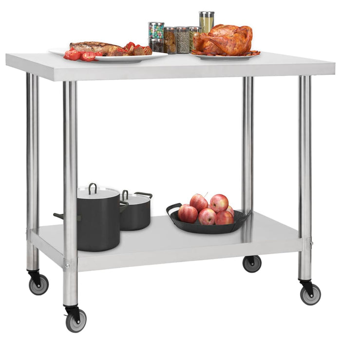 Kitchen Work Table with Wheels 80x60x85 cm Stainless Steel