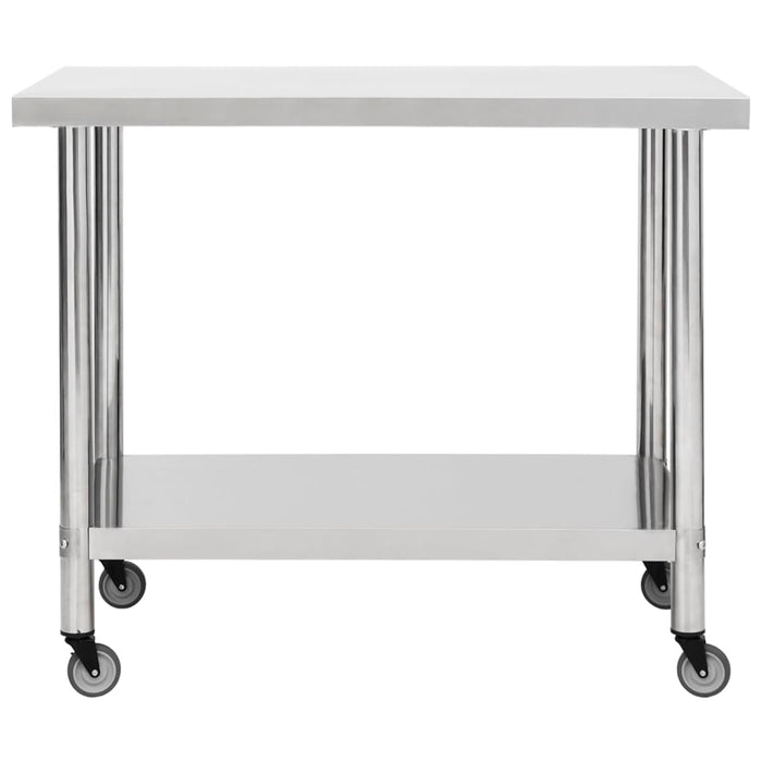 Kitchen Work Table with Wheels 100x30x85 cm Stainless Steel