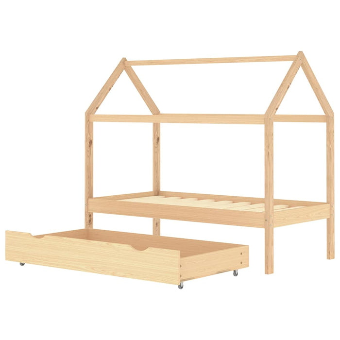 Kids Bed Frame with a Drawer Solid Pine Wood 80x160 cm