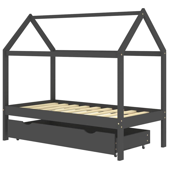 Kids Bed Frame with a Drawer Dark Grey Solid Pine Wood 80x160cm