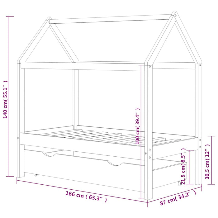 Kids Bed Frame with a Drawer Dark Grey Solid Pine Wood 80x160cm