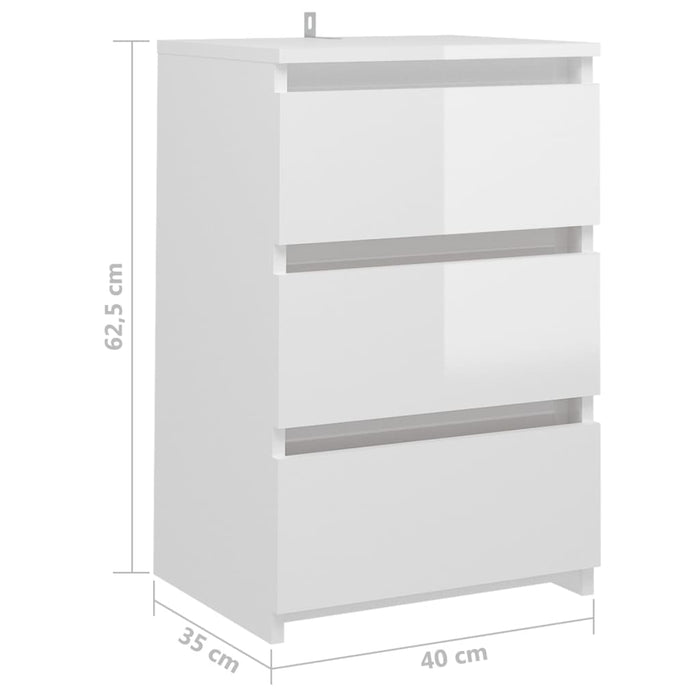 Bed Cabinets 2 pcs High Gloss White 40x35x62.5 cm Engineered Wood