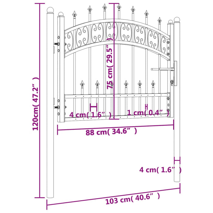 Fence Gate with Spear Top Black 103x120 cm Powder-coated Steel