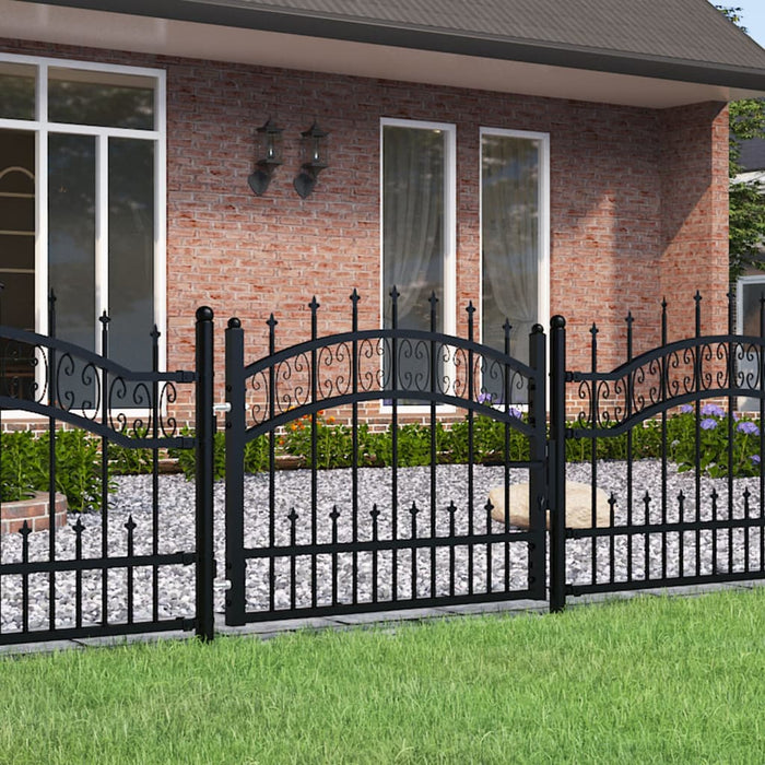 Fence Gate with Spear Top Black 103x120 cm Powder-coated Steel