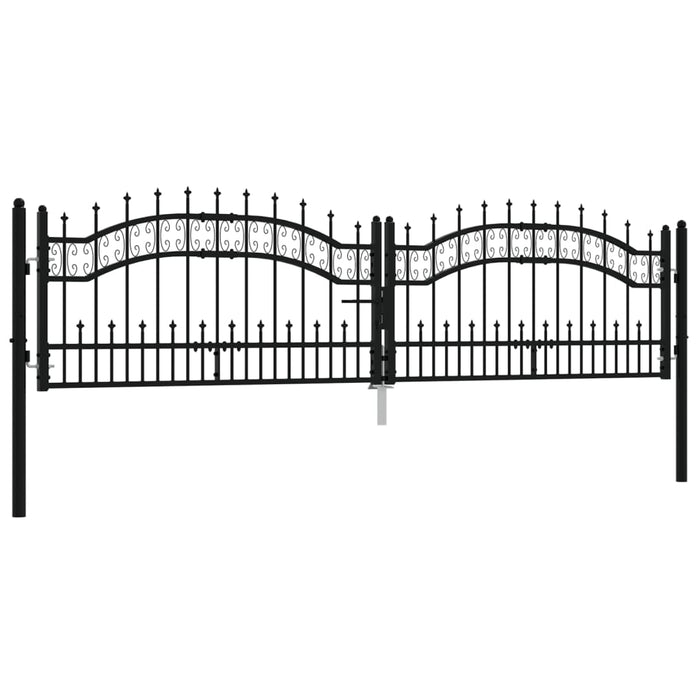 Fence Gate with Spear Top Black 305x120 cm Powder-coated Steel