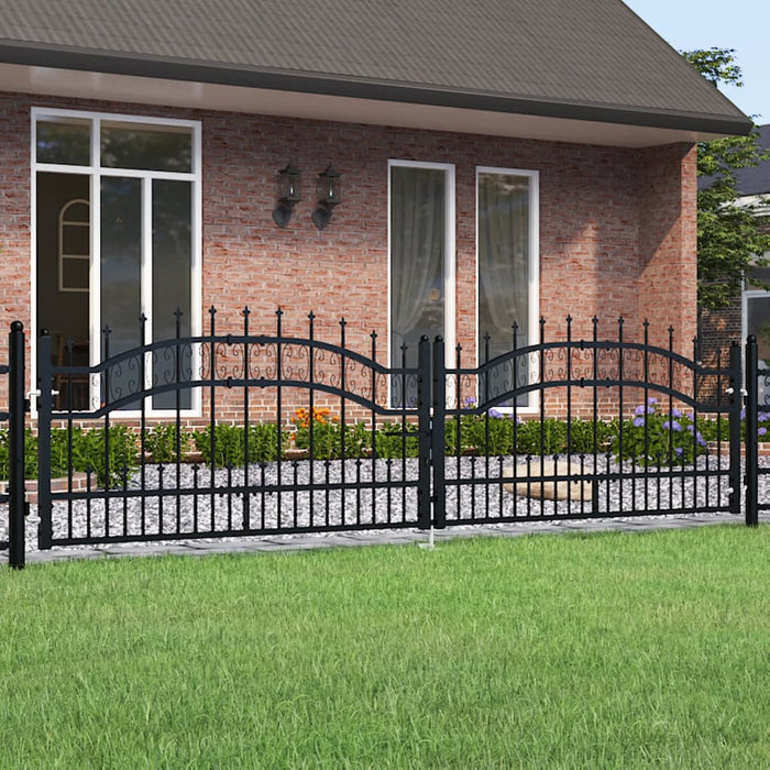 Fence Gate with Spear Top Black 305x120 cm Powder-coated Steel