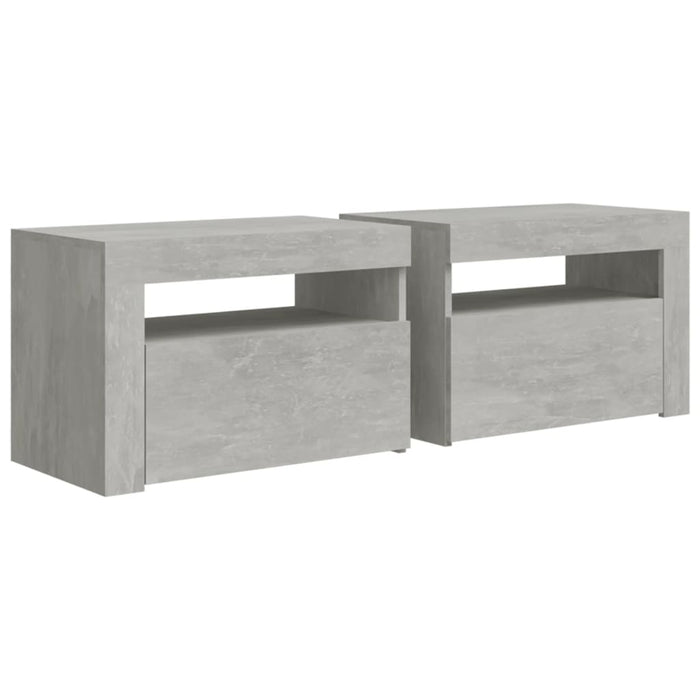 Bedside Cabinets 2 pcs with LEDs Concrete Grey 60x35x40 cm