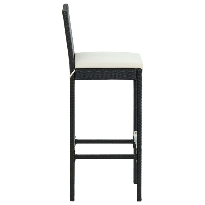 Garden Bar Stools with Cushions 2 pcs Black Poly Rattan