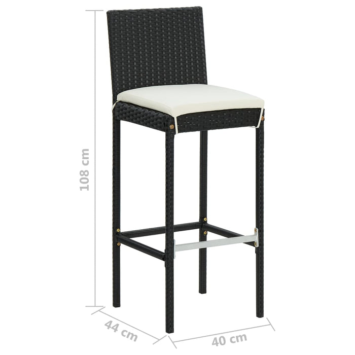 Garden Bar Stools with Cushions 2 pcs Black Poly Rattan