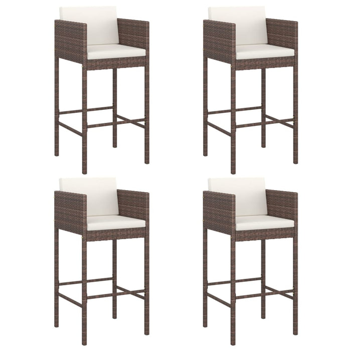 Bar Stools 4 pcs with Cushions Brown Poly Rattan