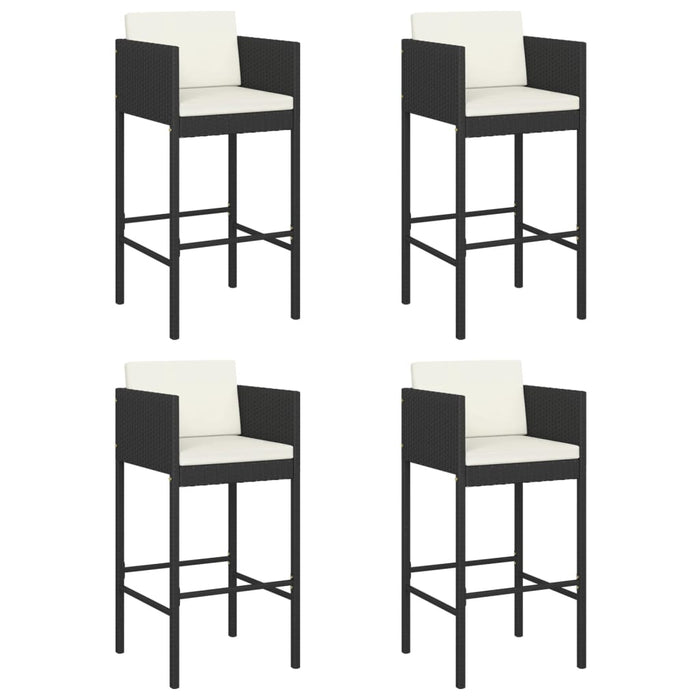 Bar Stools 4 pcs with Cushions Black Poly Rattan