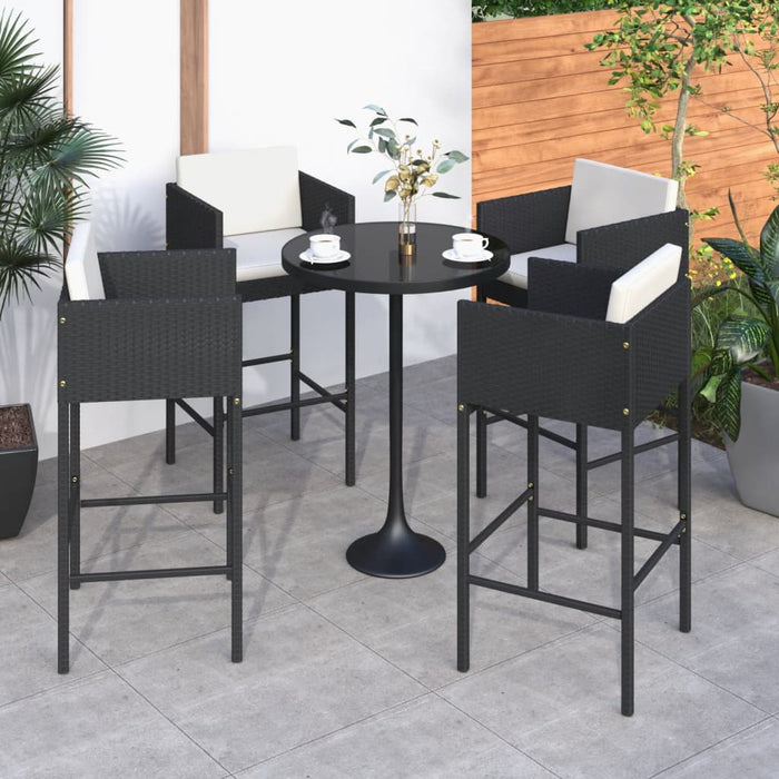 Bar Stools 4 pcs with Cushions Black Poly Rattan