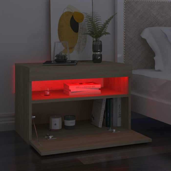 Noptiera &amp; Lumini LED 2 buc Stejar Sonoma 60x35x40 cm