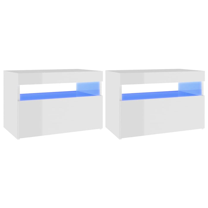 Bedside Cabinet & LED Lights 2 pcs High Gloss White 60x35x40 cm