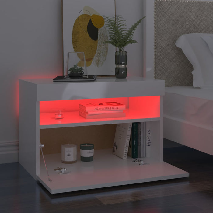 Bedside Cabinet & LED Lights 2 pcs High Gloss White 60x35x40 cm