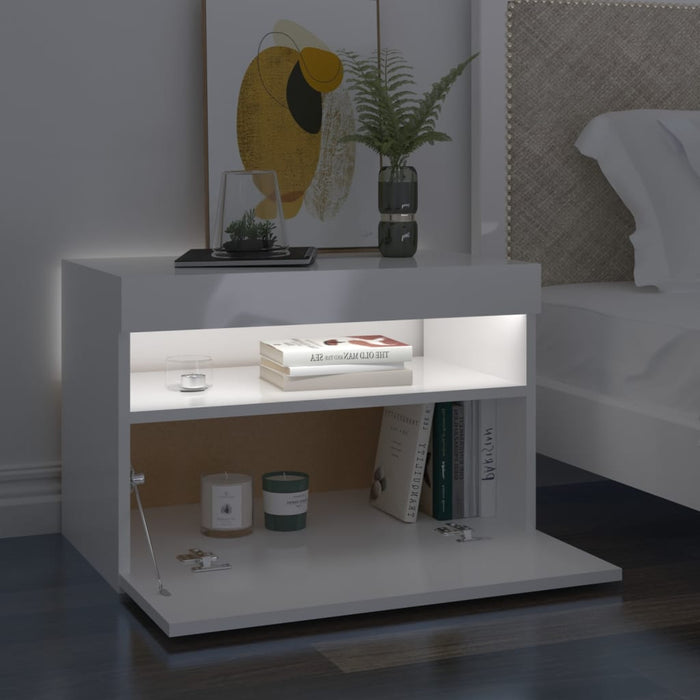 Bedside Cabinet & LED Lights 2 pcs High Gloss White 60x35x40 cm